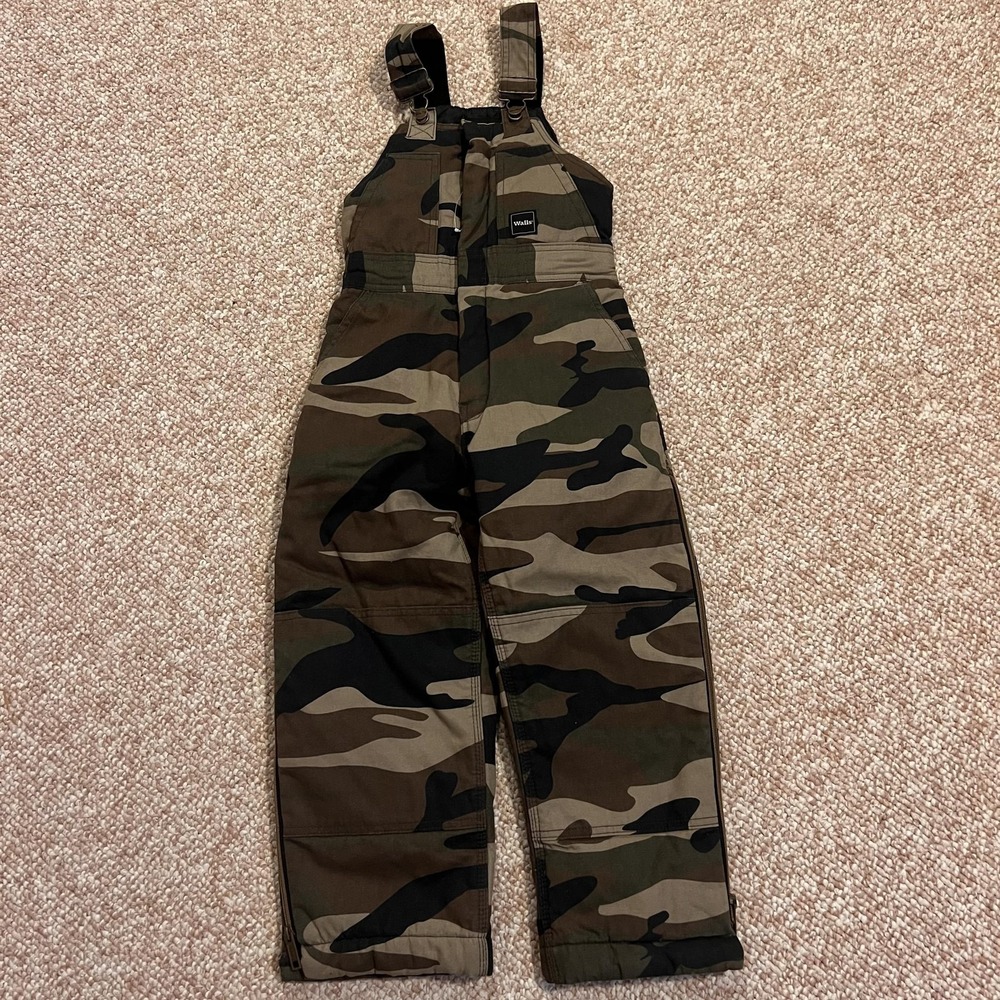 Walls Ski Pants Kids 8/10 Green Camo Bib Insulated Hunting Winter Snow